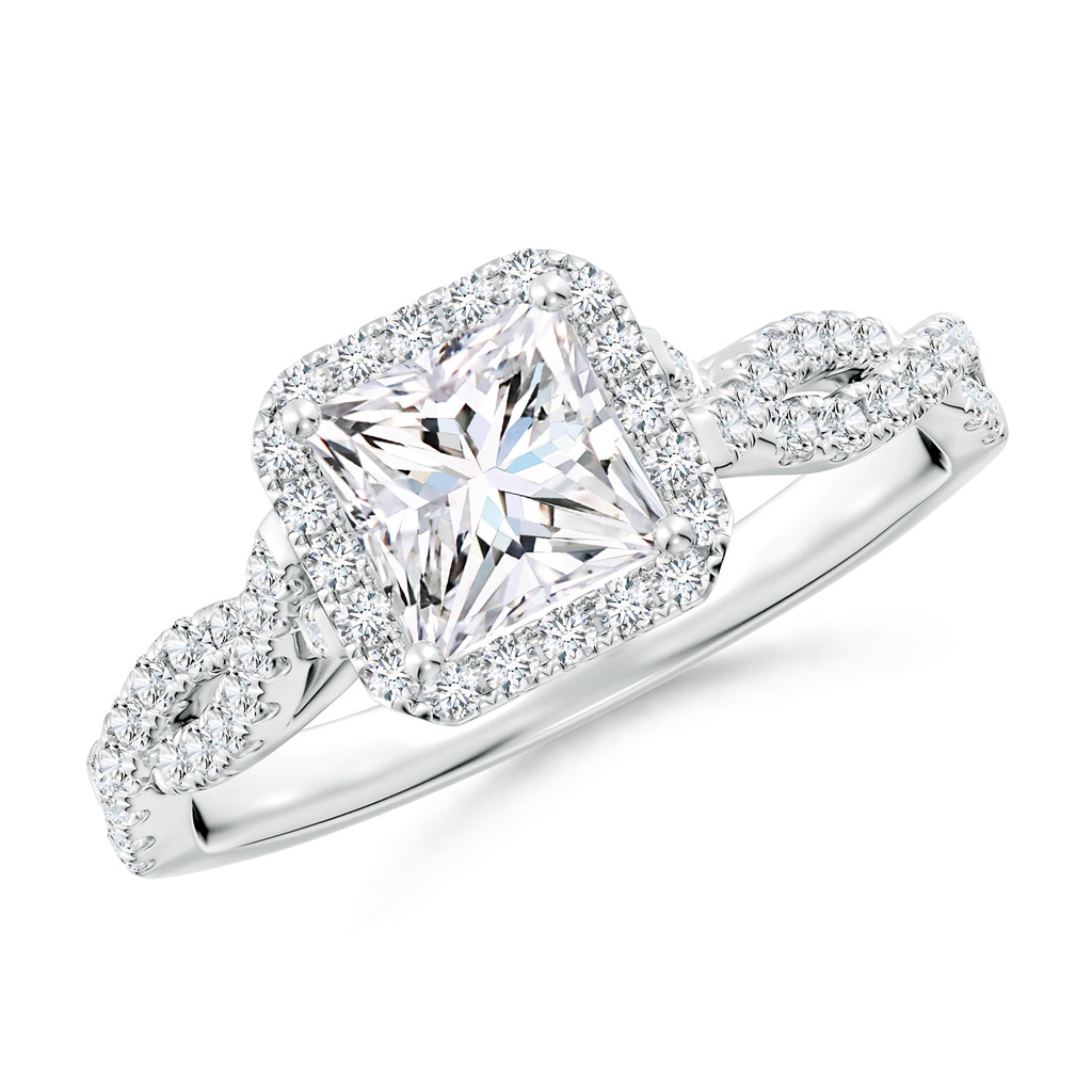 5.5mm FGVS Lab-Grown Princess-Cut Diamond Halo Twisted Shank Engagement Ring in White Gold