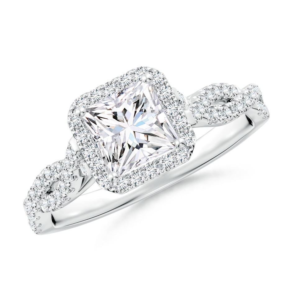 5.5mm FGVS Lab-Grown Princess-Cut Diamond Halo Twisted Shank Engagement Ring in White Gold 