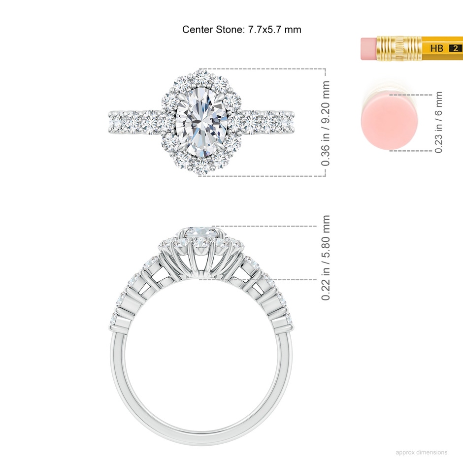 7.7x5.7mm FGVS Lab-Grown Oval Diamond Floral Halo Engagement Ring in P950 Platinum ruler