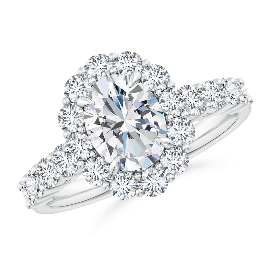 8.5x6.5mm FGVS Lab-Grown Oval Diamond Floral Halo Engagement Ring in White Gold 