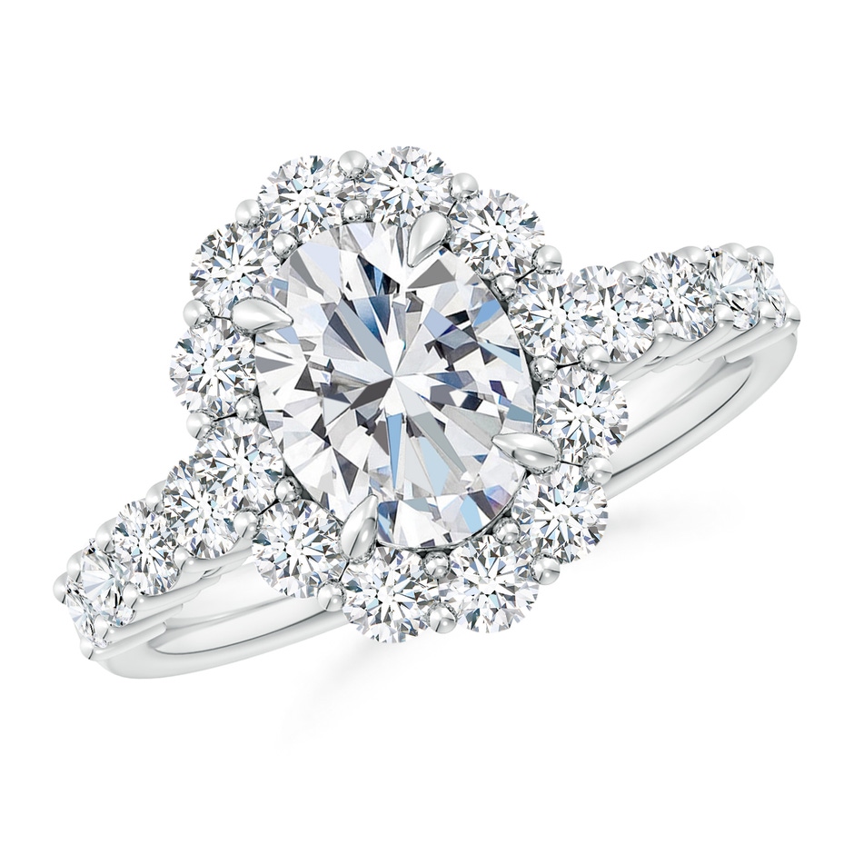 9x7mm FGVS Lab-Grown Oval Diamond Floral Halo Engagement Ring in 18K White Gold 