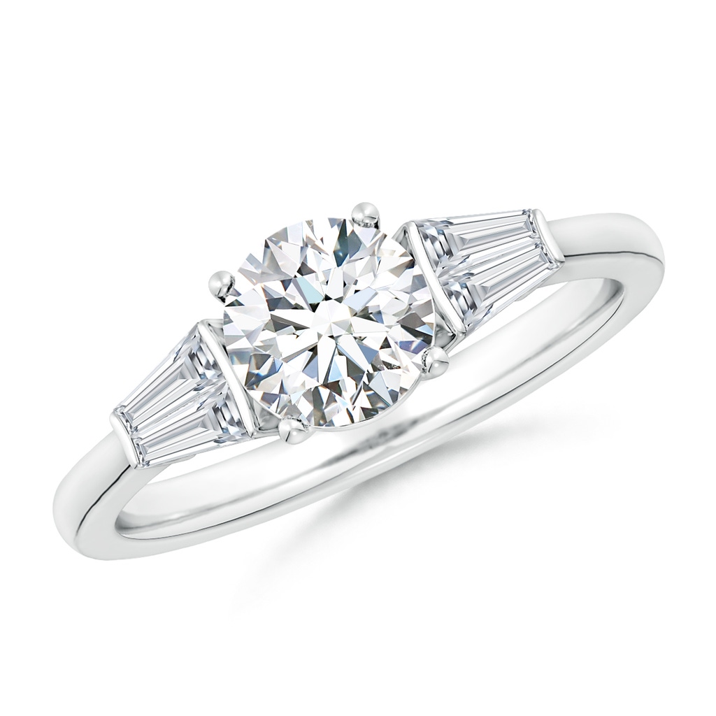6.5mm FGVS Lab-Grown Round and Twin Tapered Baguette Diamond Side Stone Engagement Ring in White Gold