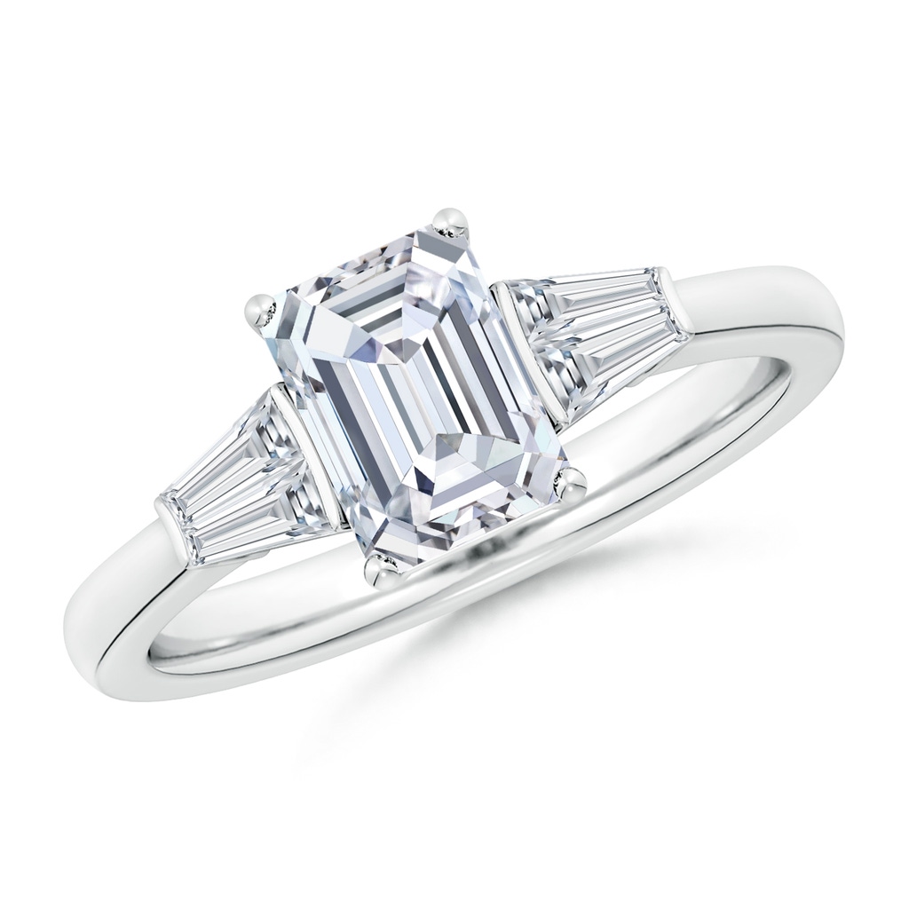 7.5x5.5mm FGVS Lab-Grown Emerald-Cut and Twin Tapered Baguette Diamond Side Stone Engagement Ring in P950 Platinum