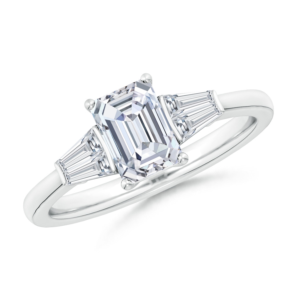7x5mm FGVS Lab-Grown Emerald-Cut and Twin Tapered Baguette Diamond Side Stone Engagement Ring in 9K White Gold 