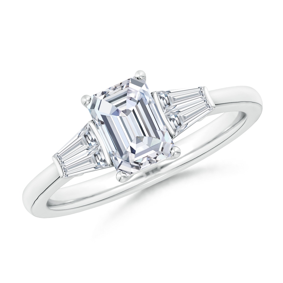 7x5mm FGVS Lab-Grown Emerald-Cut and Twin Tapered Baguette Diamond Side Stone Engagement Ring in White Gold 