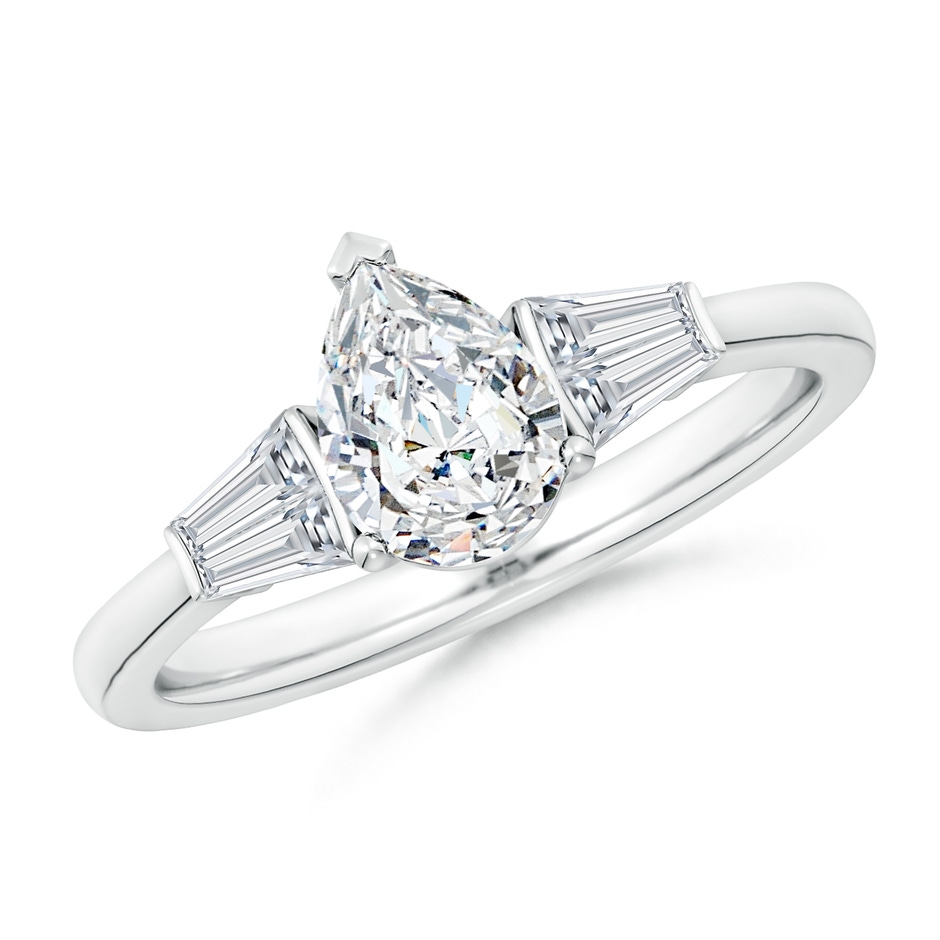 7.7x5.7mm FGVS Lab-Grown Pear and Twin Tapered Baguette Diamond Side Stone Engagement Ring in P950 Platinum 