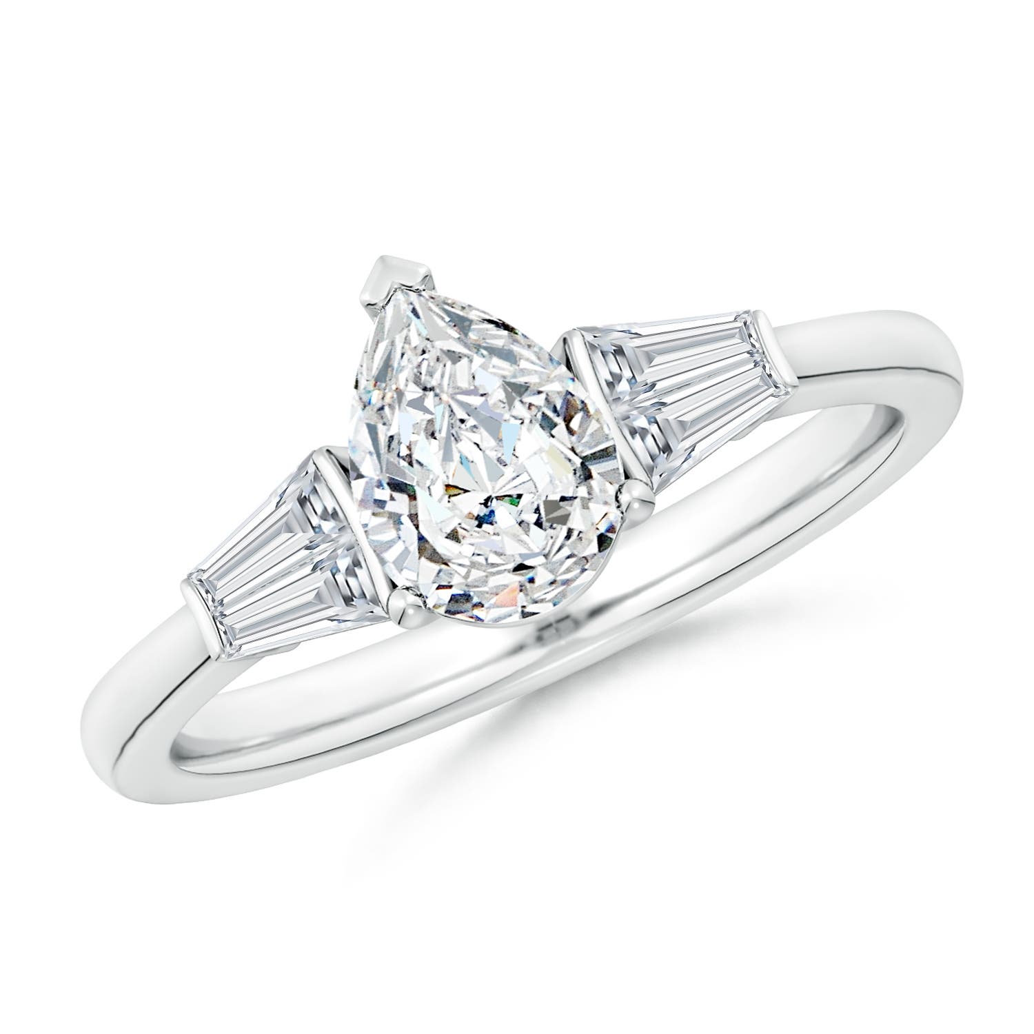 Lab-Grown Pear and Twin Tapered Baguette Diamond Side Stone Engagement Ring