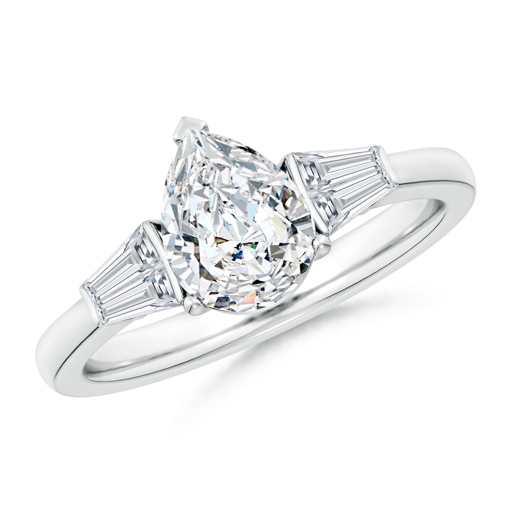 8.5x6.5mm FGVS Lab-Grown Pear and Twin Tapered Baguette Diamond Side Stone Engagement Ring in P950 Platinum