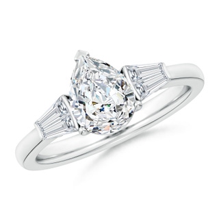 8.5x6.5mm FGVS Lab-Grown Pear and Twin Tapered Baguette Diamond Side Stone Engagement Ring in P950 Platinum