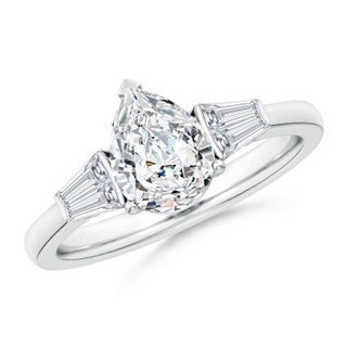 8.5x6.5mm FGVS Lab-Grown Pear and Twin Tapered Baguette Diamond Side Stone Engagement Ring in White Gold