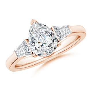 9x7mm FGVS Lab-Grown Pear and Twin Tapered Baguette Diamond Side Stone Engagement Ring in 18K Rose Gold