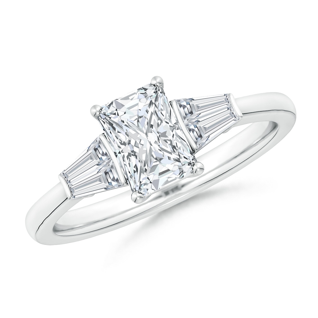 7x5mm FGVS Lab-Grown Radiant-Cut and Twin Tapered Baguette Diamond Side Stone Engagement Ring in White Gold