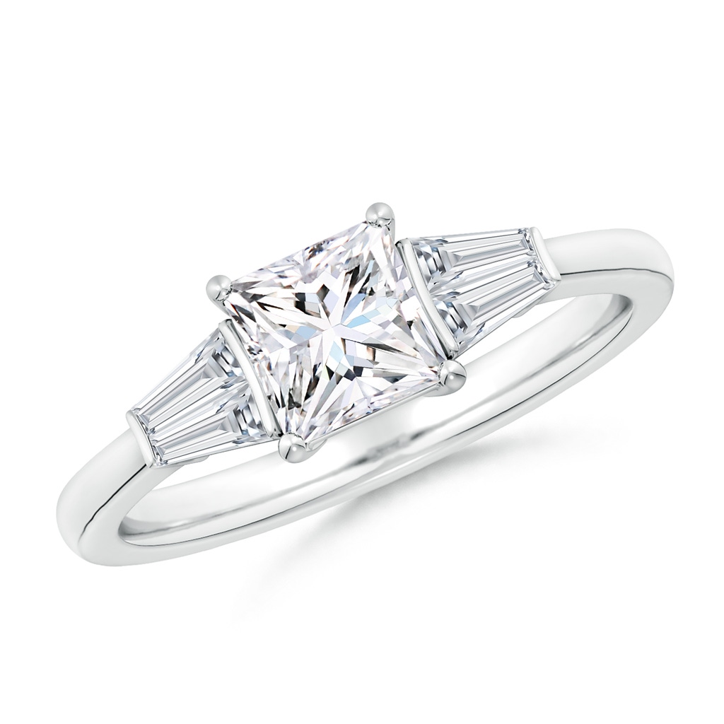 5.5mm FGVS Lab-Grown Princess-Cut and Twin Tapered Baguette Diamond Side Stone Engagement Ring in White Gold