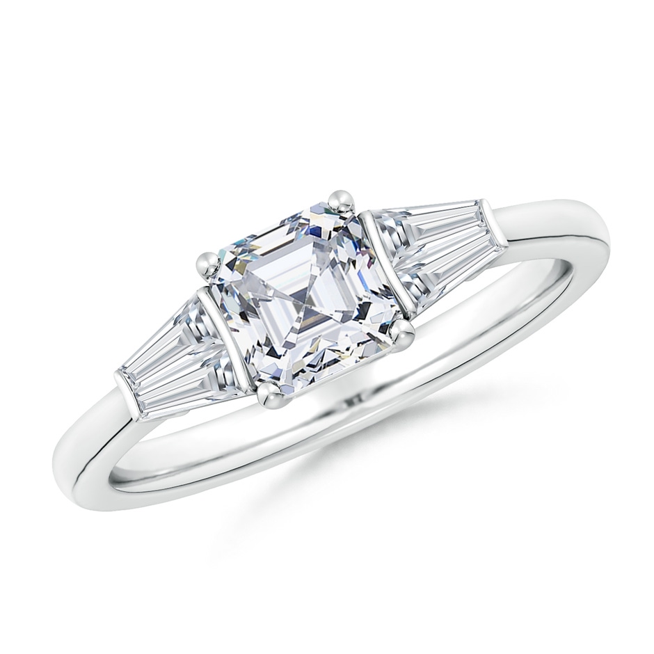 5.5mm FGVS Lab-Grown Asscher-Cut and Twin Tapered Baguette Diamond Side Stone Engagement Ring in White Gold 