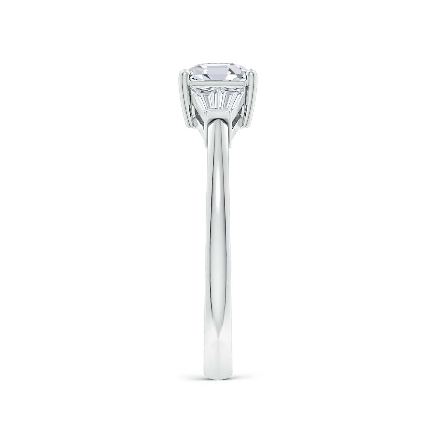 5.5mm FGVS Lab-Grown Asscher-Cut and Twin Tapered Baguette Diamond Side Stone Engagement Ring in White Gold - side 4