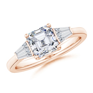 6.5mm FGVS Lab-Grown Asscher-Cut and Twin Tapered Baguette Diamond Side Stone Engagement Ring in 18K Rose Gold