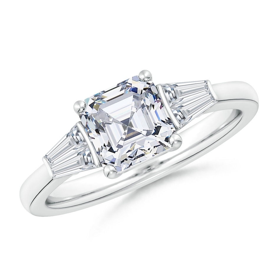 6.5mm FGVS Lab-Grown Asscher-Cut and Twin Tapered Baguette Diamond Side Stone Engagement Ring in P950 Platinum 
