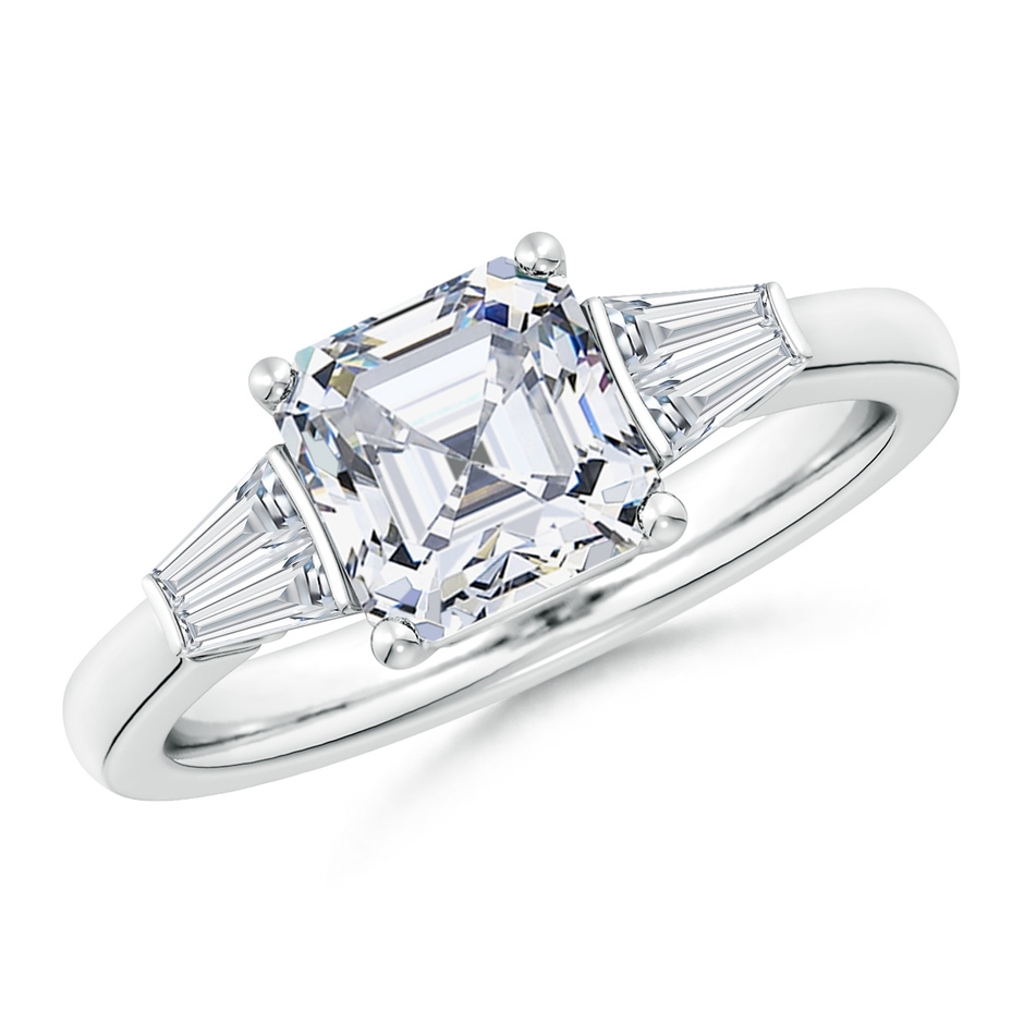 7mm FGVS Lab-Grown Asscher-Cut and Twin Tapered Baguette Diamond Side Stone Engagement Ring in 9K White Gold 