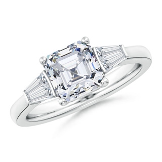 7mm FGVS Lab-Grown Asscher-Cut and Twin Tapered Baguette Diamond Side Stone Engagement Ring in P950 Platinum