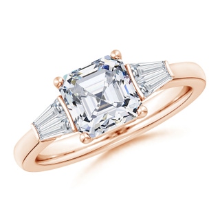 7mm FGVS Lab-Grown Asscher-Cut and Twin Tapered Baguette Diamond Side Stone Engagement Ring in Rose Gold