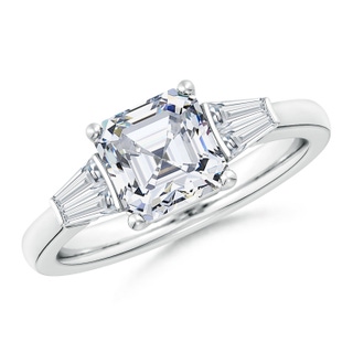 7mm FGVS Lab-Grown Asscher-Cut and Twin Tapered Baguette Diamond Side Stone Engagement Ring in White Gold