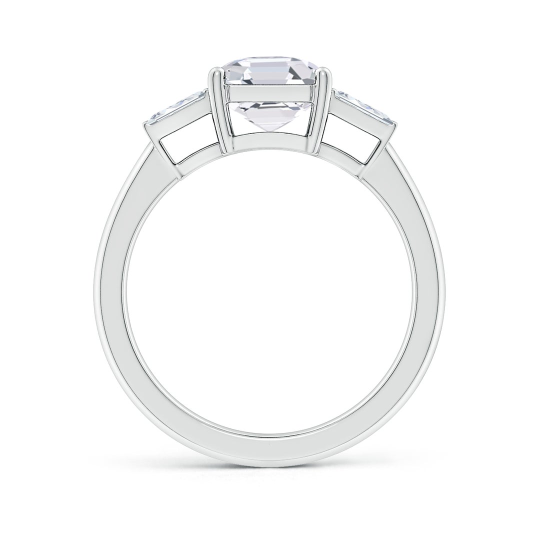 7mm FGVS Lab-Grown Asscher-Cut and Twin Tapered Baguette Diamond Side Stone Engagement Ring in White Gold - side 3