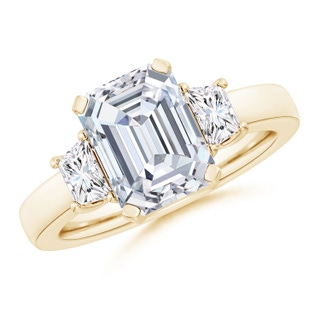 10x7.5mm FGVS Lab-Grown Emerald-Cut and Trapezoid Diamond Three Stone Engagement Ring in Yellow Gold