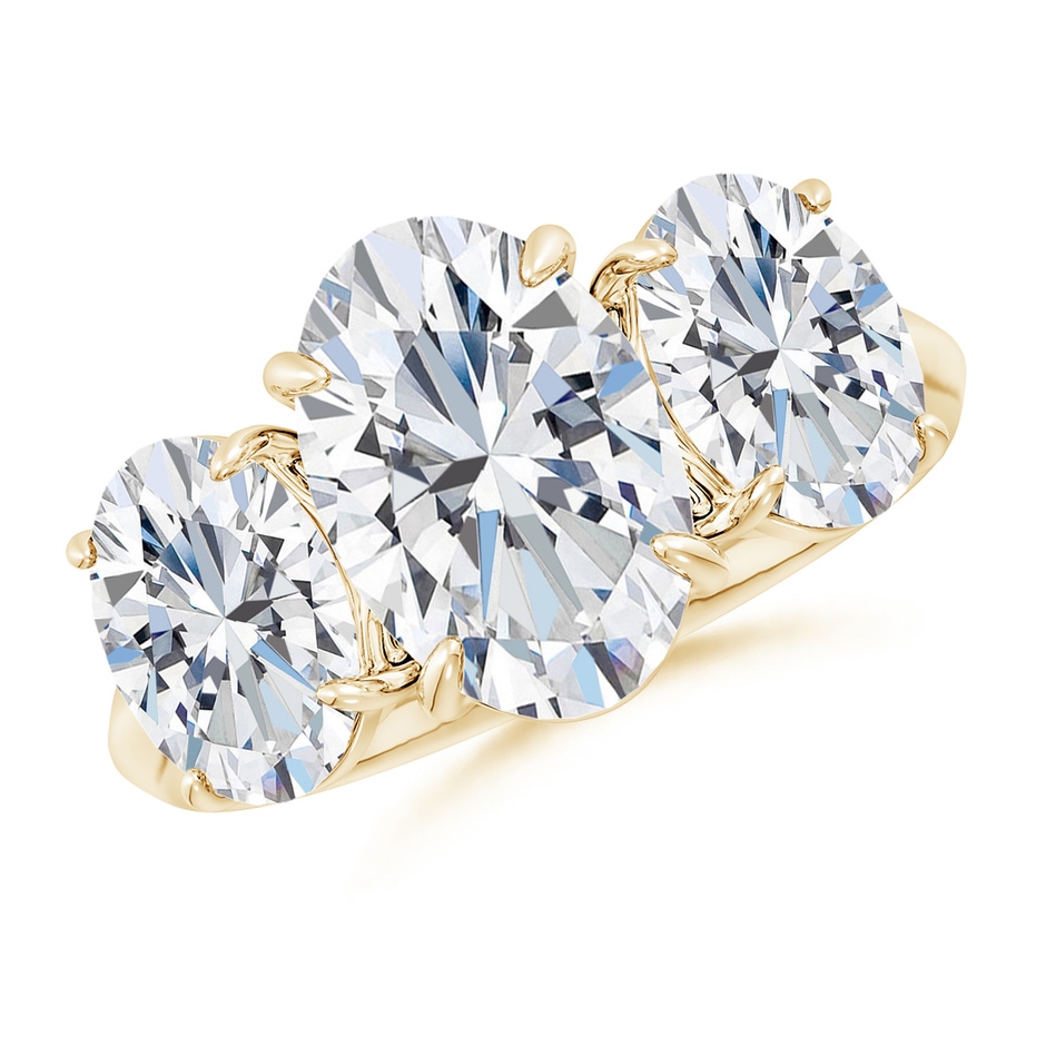 12x8mm FGVS Lab-Grown Oval Diamond Three Stone Knife-Edge Shank Engagement Ring in Yellow Gold 