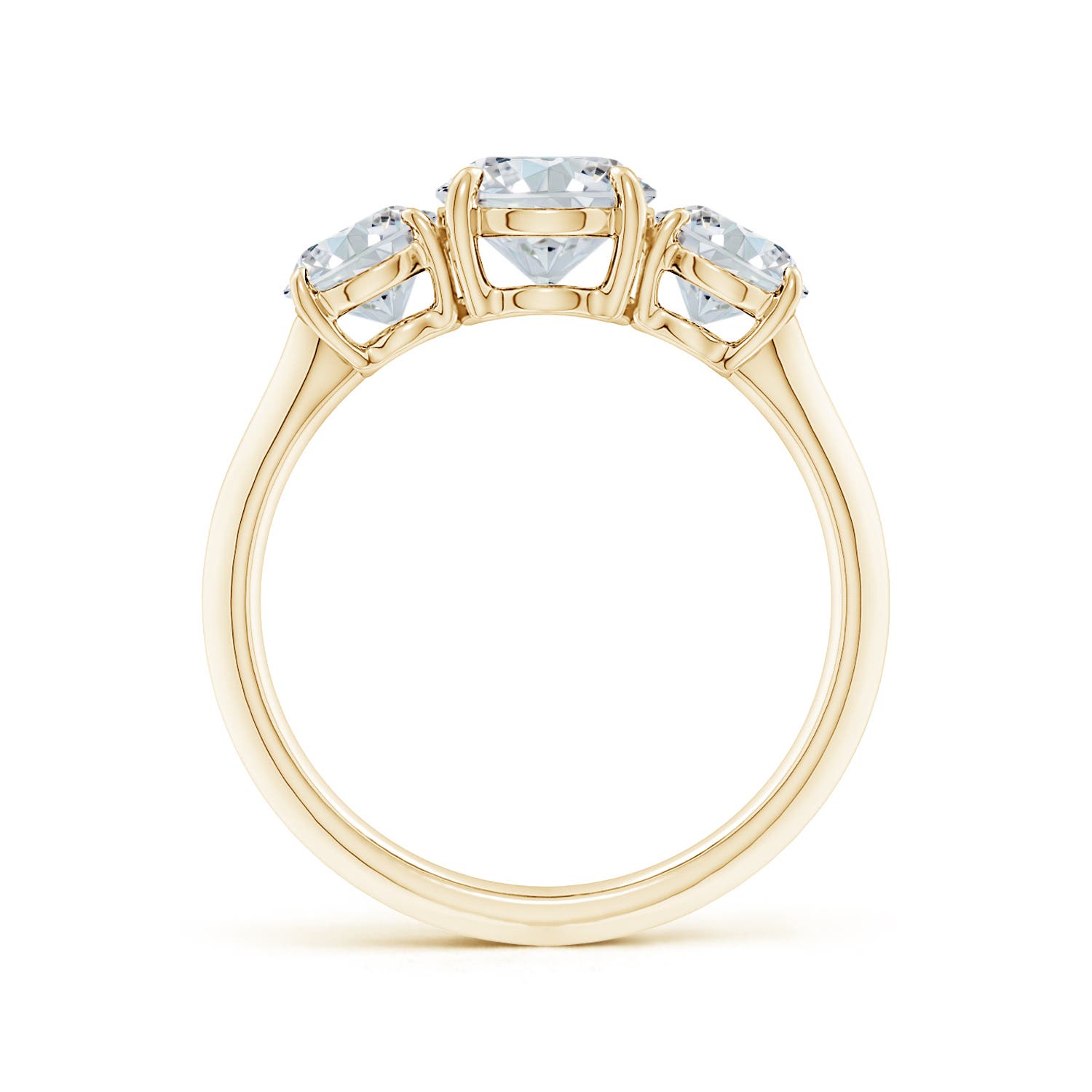 8.5x6.5mm FGVS Lab-Grown Oval Diamond Three Stone Knife-Edge Shank Engagement Ring in 18K Yellow Gold