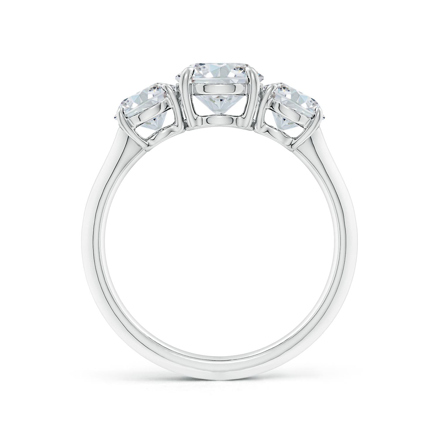 8.5x6.5mm FGVS Lab-Grown Oval Diamond Three Stone Knife-Edge Shank Engagement Ring in White Gold