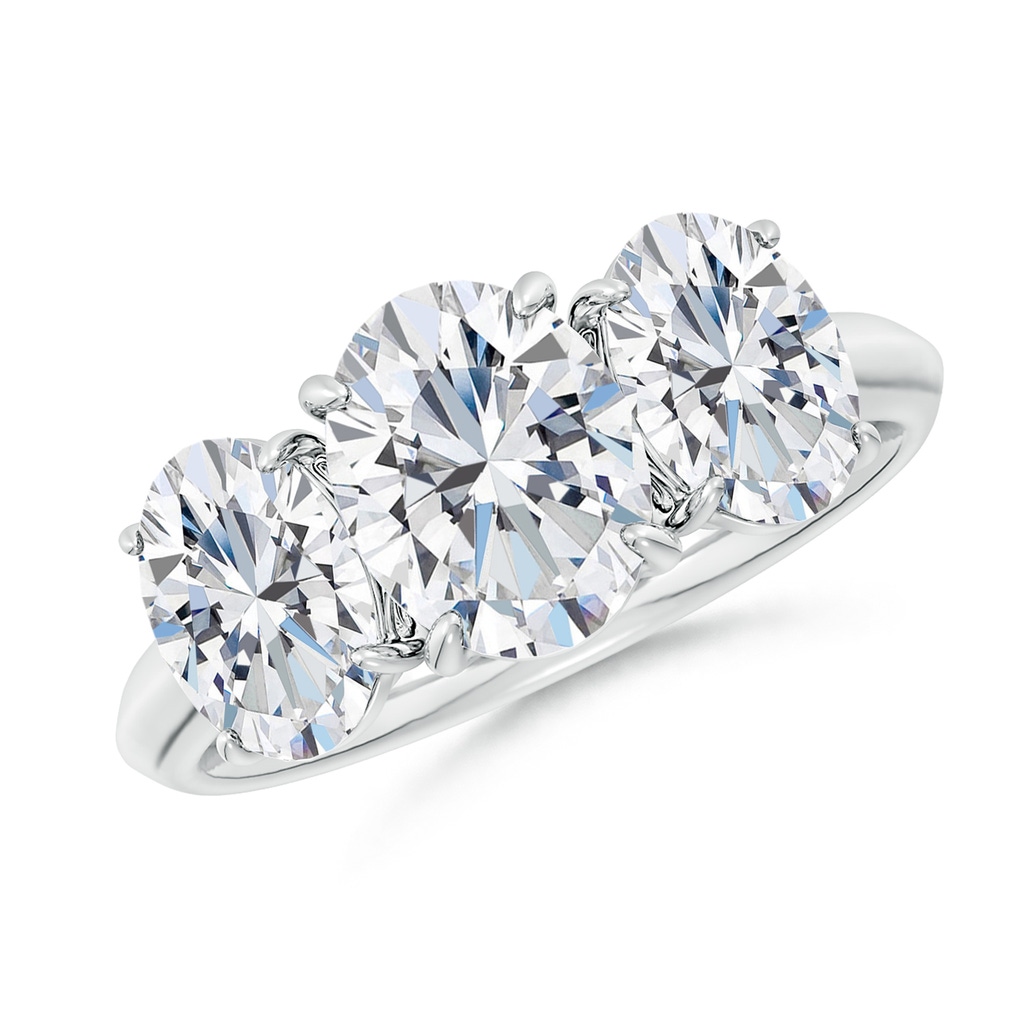 9x7mm FGVS Lab-Grown Oval Diamond Three Stone Knife-Edge Shank Engagement Ring in 18K White Gold