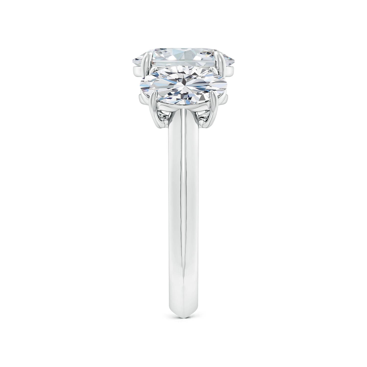 9x7mm FGVS Lab-Grown Oval Diamond Three Stone Knife-Edge Shank Engagement Ring in 18K White Gold - side 4