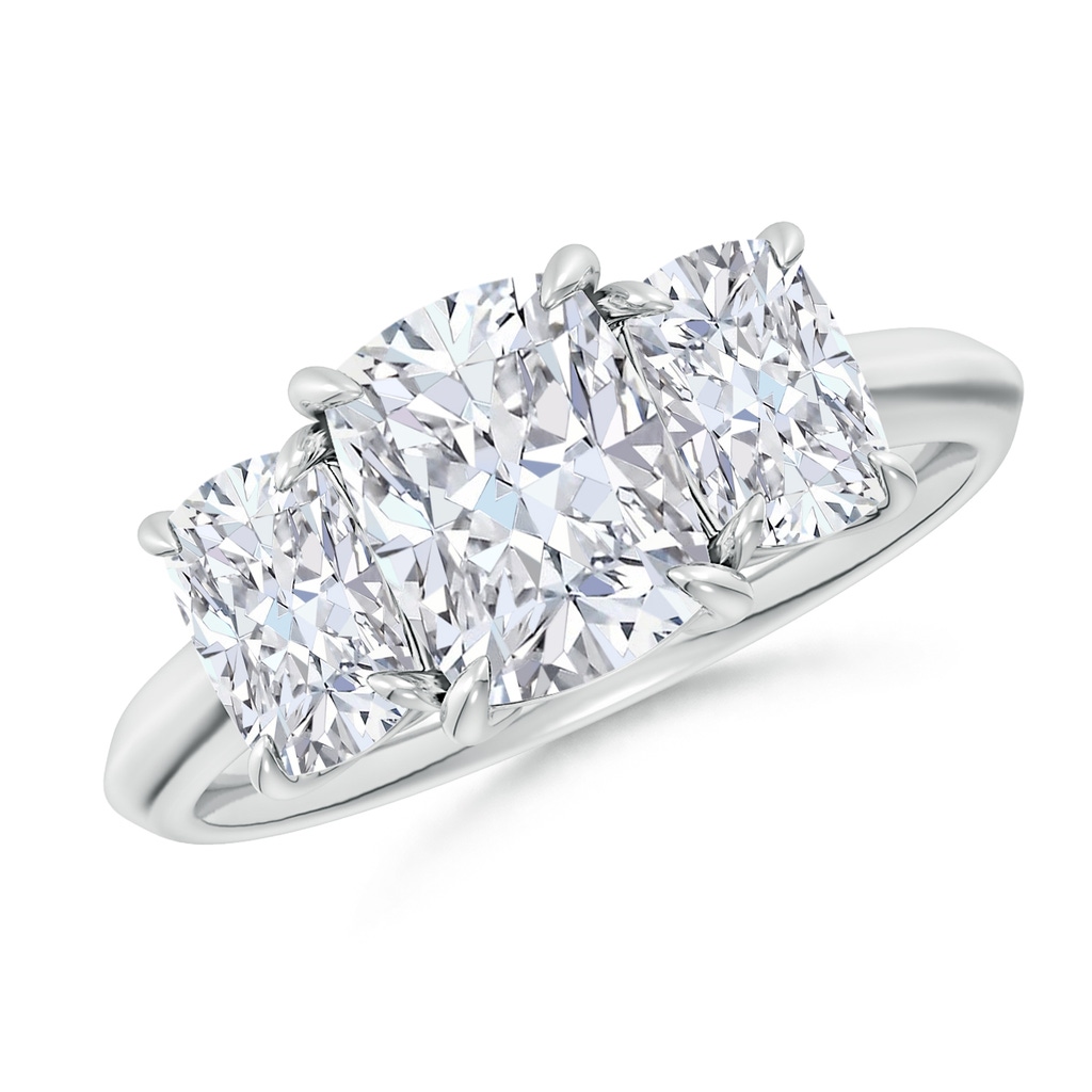 8.5x6.5mm FGVS Lab-Grown Cushion Rectangular Diamond Three Stone Knife-Edge Shank Engagement Ring in P950 Platinum