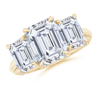 10x7.5mm FGVS Lab-Grown Emerald-Cut Diamond Three Stone Knife-Edge Shank Engagement Ring in Yellow Gold