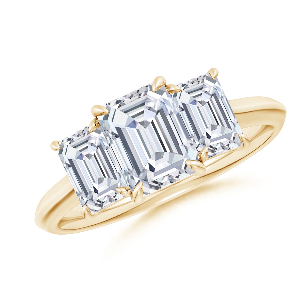 7.5x5.5mm FGVS Lab-Grown Emerald-Cut Diamond Three Stone Knife-Edge Shank Engagement Ring in Yellow Gold