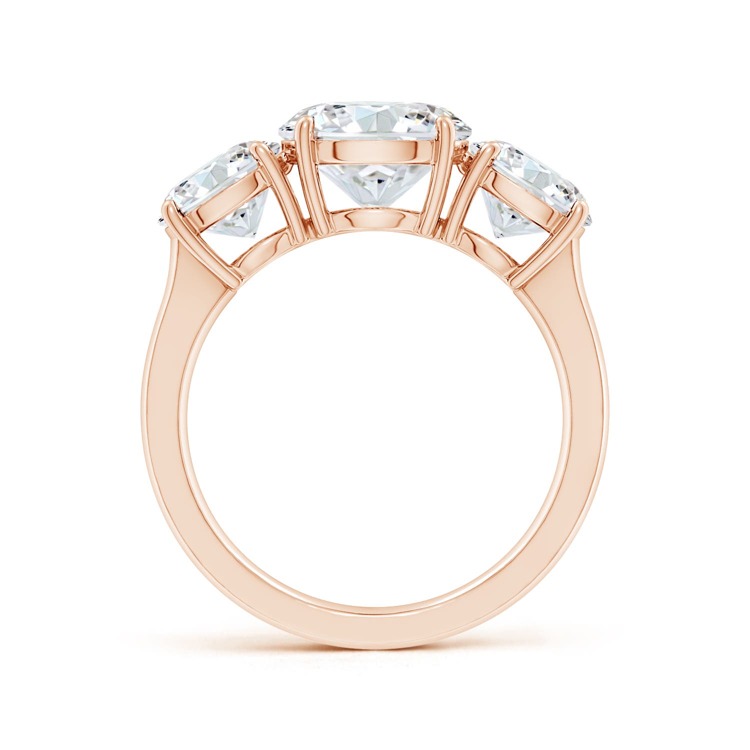 8.9mm FGVS Lab-Grown Round Diamond Three Stone Classic Engagement Ring in 18K Rose Gold