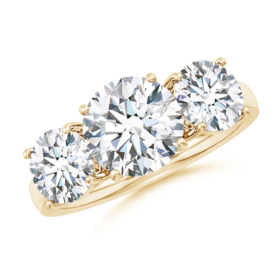 8.9mm FGVS Lab-Grown Round Diamond Three Stone Classic Engagement Ring in Yellow Gold 