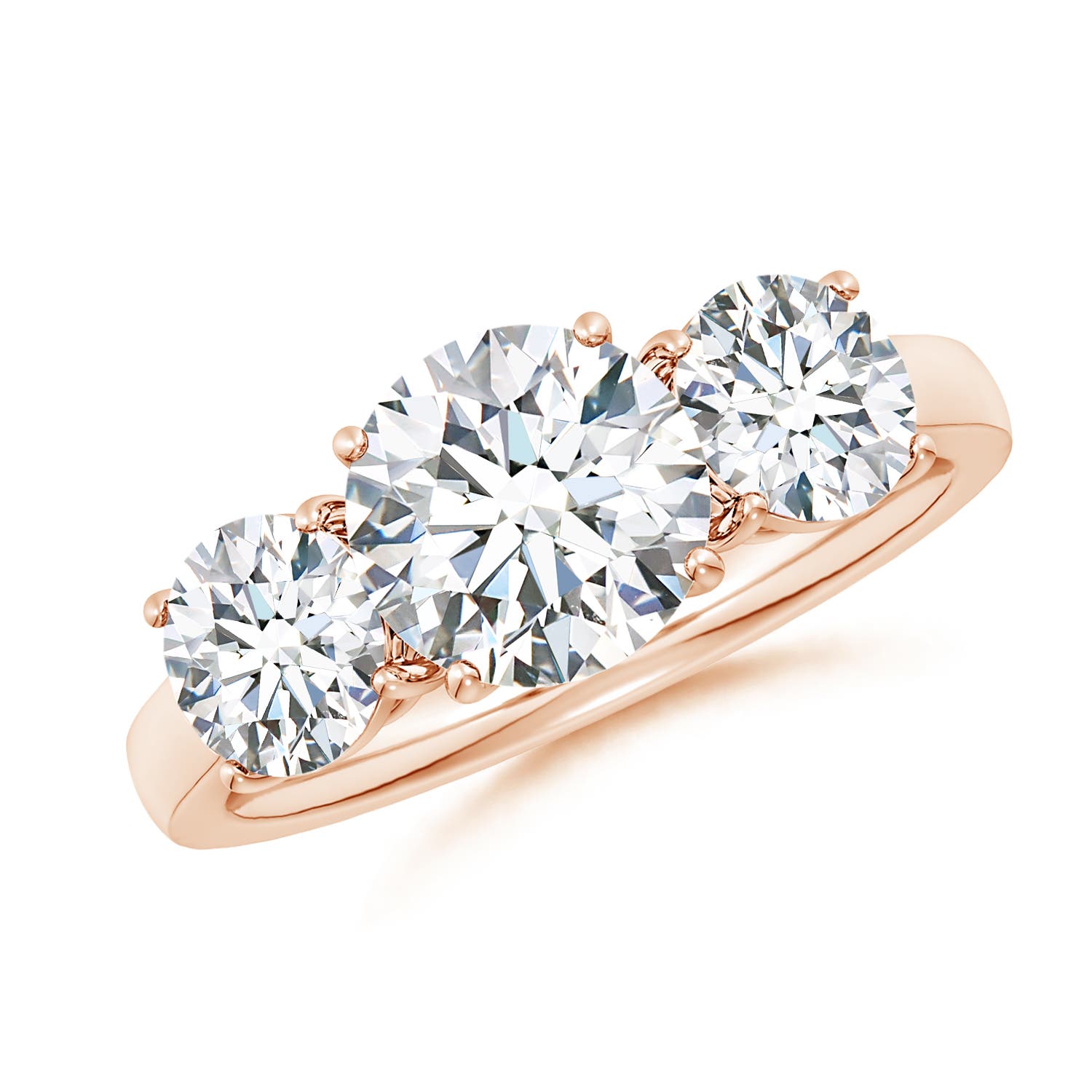 8mm FGVS Lab-Grown Round Diamond Three Stone Classic Engagement Ring in 18K Rose Gold