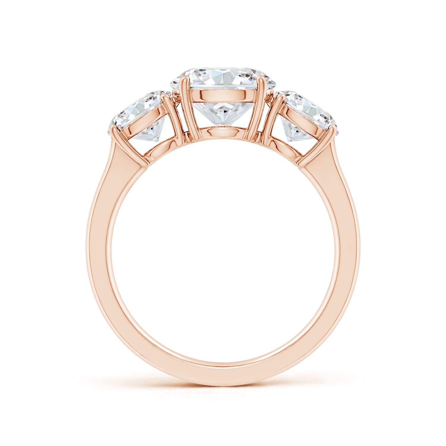 8mm FGVS Lab-Grown Round Diamond Three Stone Classic Engagement Ring in Rose Gold