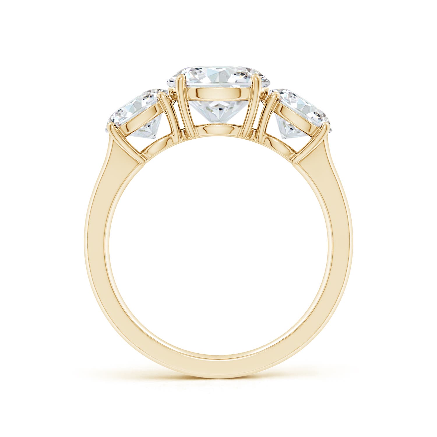 8mm FGVS Lab-Grown Round Diamond Three Stone Classic Engagement Ring in Yellow Gold - side 3
