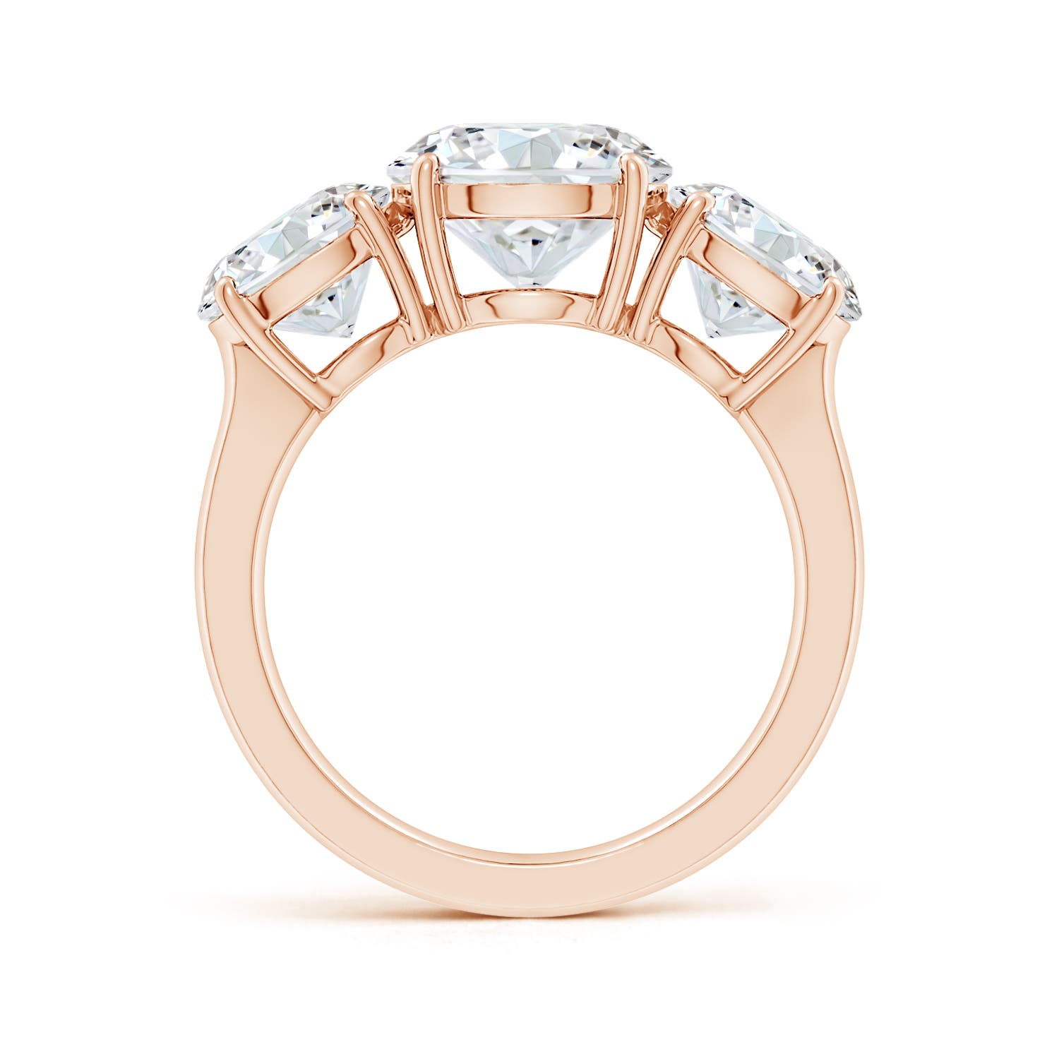 9.2mm FGVS Lab-Grown Round Diamond Three Stone Classic Engagement Ring in 18K Rose Gold
