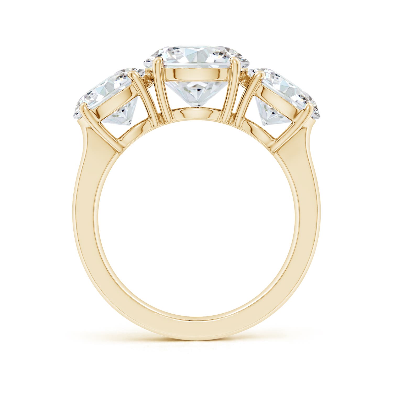 9.2mm FGVS Lab-Grown Round Diamond Three Stone Classic Engagement Ring in 18K Yellow Gold