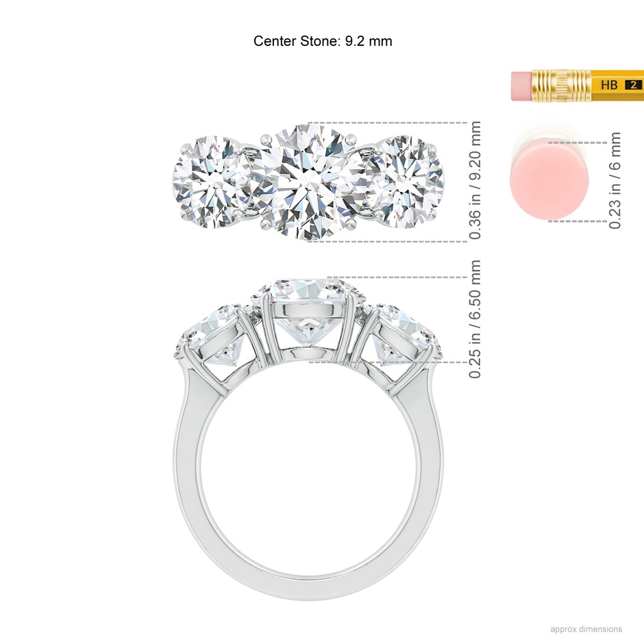 9.2mm FGVS Lab-Grown Round Diamond Three Stone Classic Engagement Ring in P950 Platinum ruler