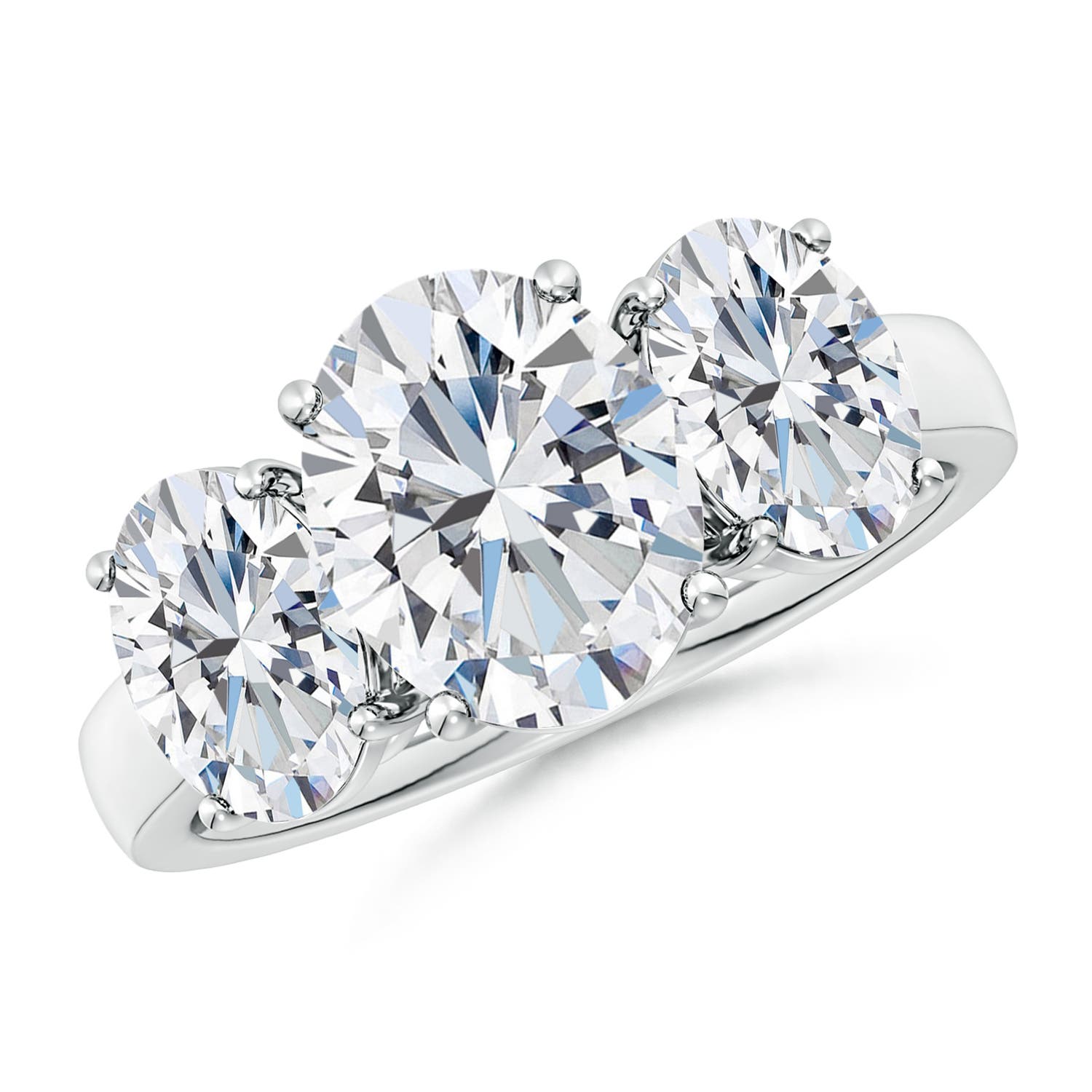 10x8mm FGVS Lab-Grown Oval Diamond Three Stone Classic Engagement Ring in 18K White Gold