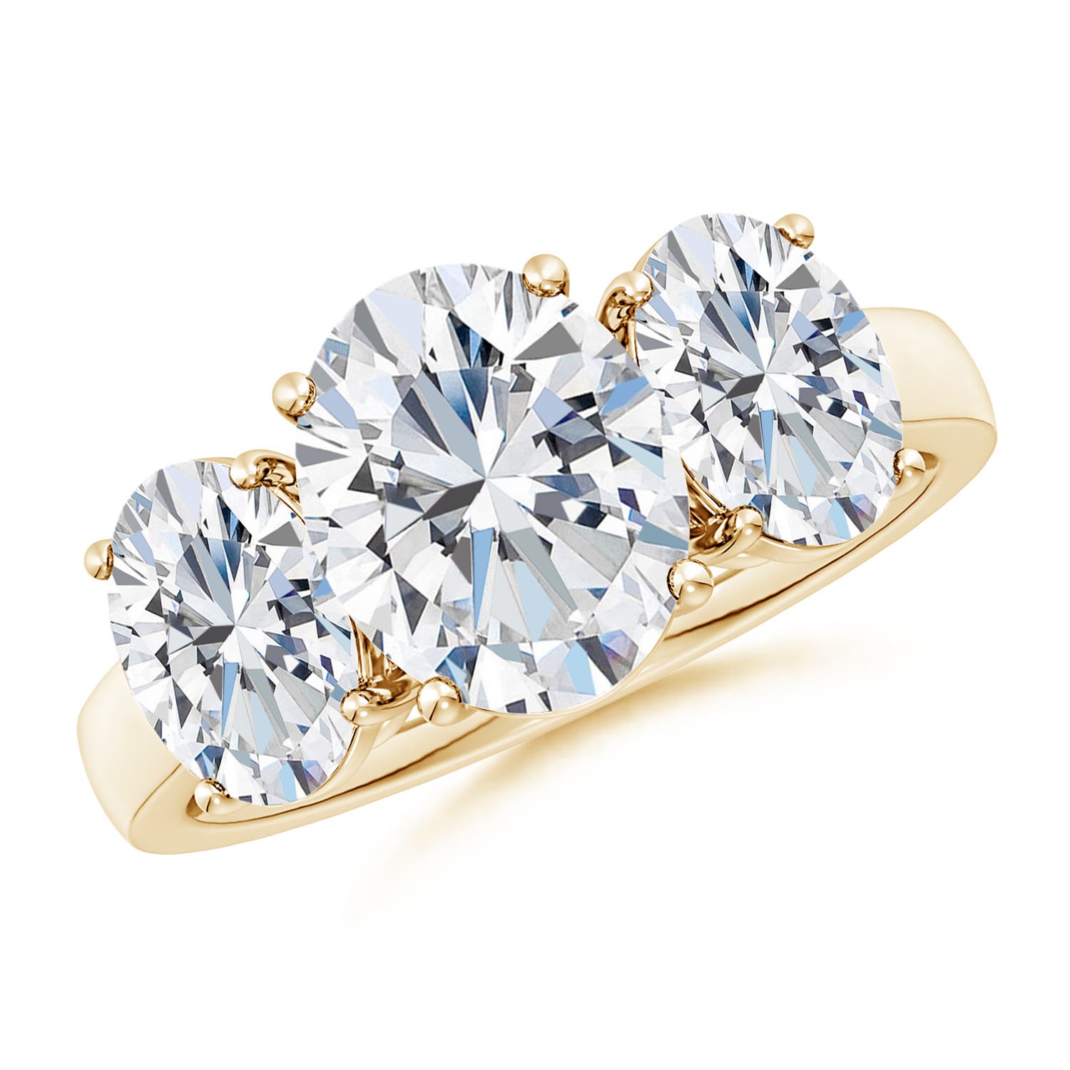 10x8mm FGVS Lab-Grown Oval Diamond Three Stone Classic Engagement Ring in 18K Yellow Gold