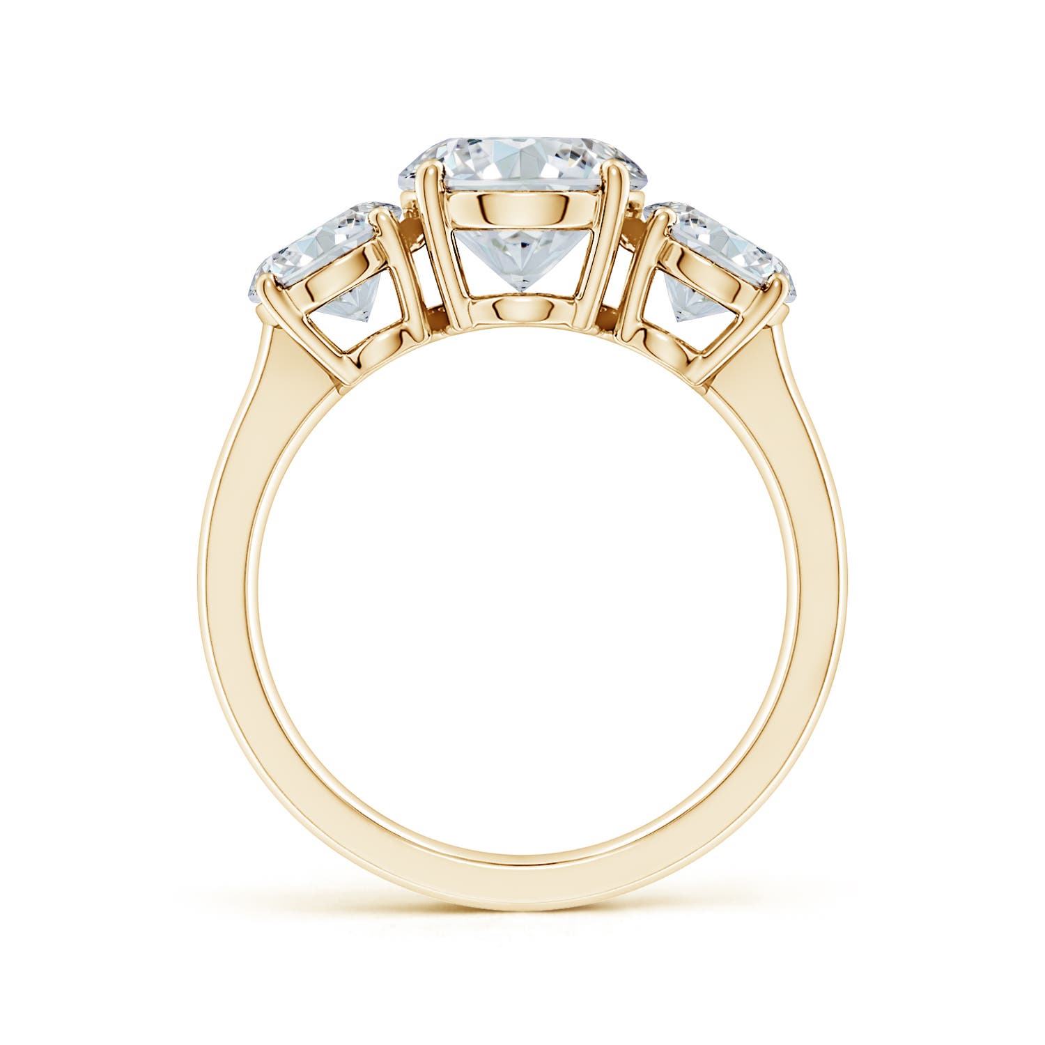 10x8mm FGVS Lab-Grown Oval Diamond Three Stone Classic Engagement Ring in 18K Yellow Gold