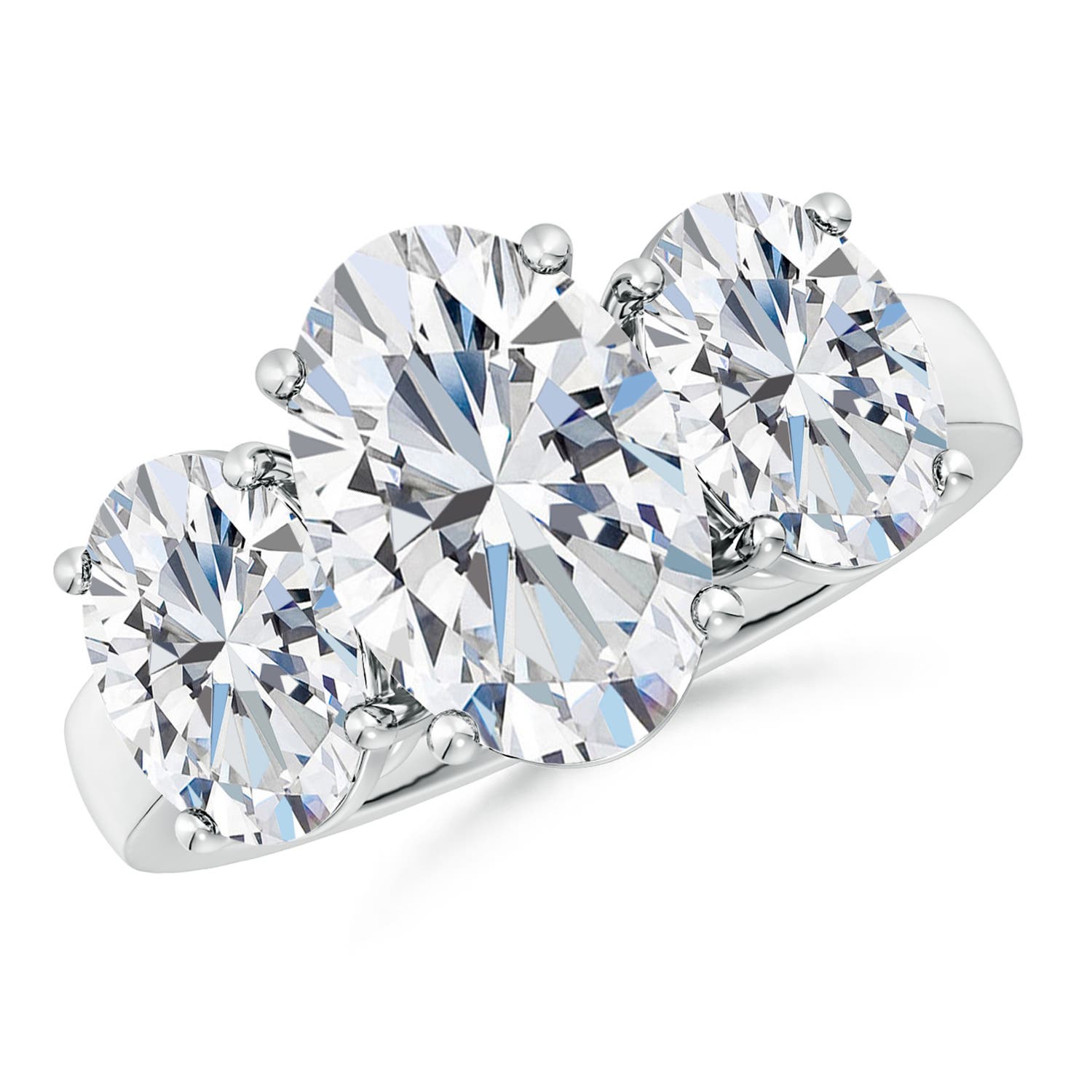 12x8mm FGVS Lab-Grown Oval Diamond Three Stone Classic Engagement Ring in White Gold