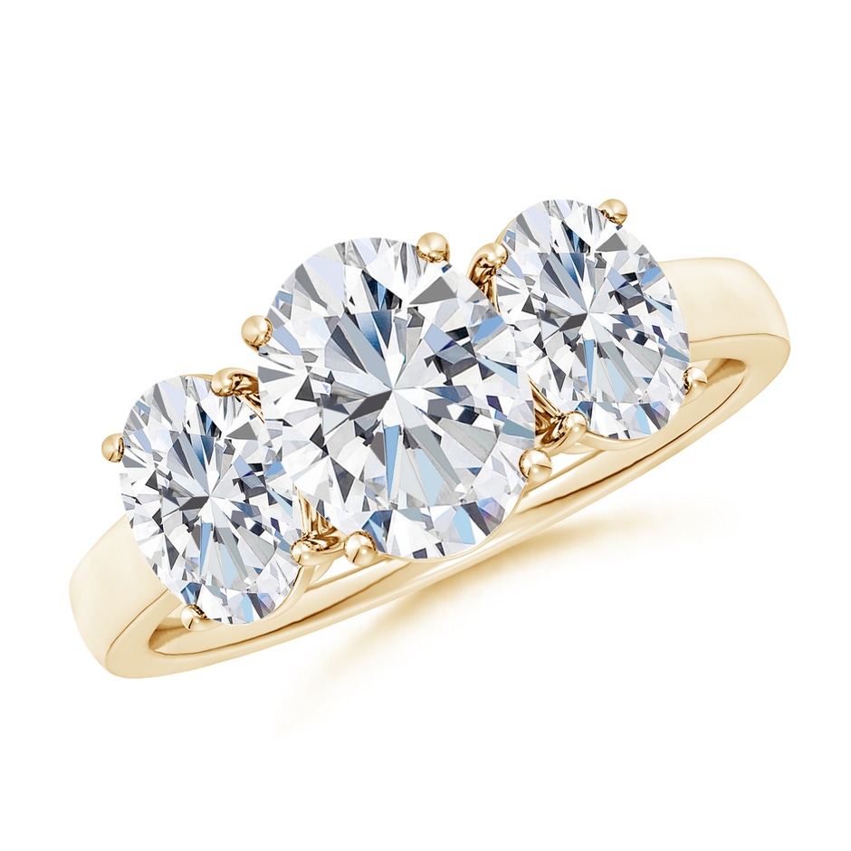 9x7mm FGVS Lab-Grown Oval Diamond Three Stone Classic Engagement Ring in Yellow Gold 