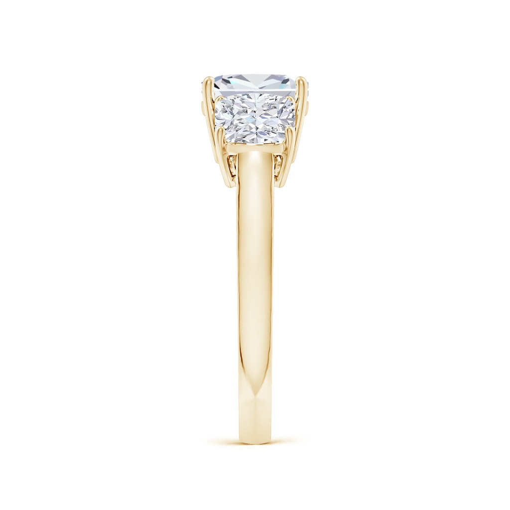 7mm FGVS Lab-Grown Cushion Diamond Three Stone Classic Engagement Ring in Yellow Gold Side 299