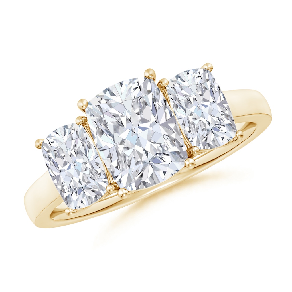 8.5x6.5mm FGVS Lab-Grown Cushion Rectangular Diamond Three Stone Classic Engagement Ring in Yellow Gold